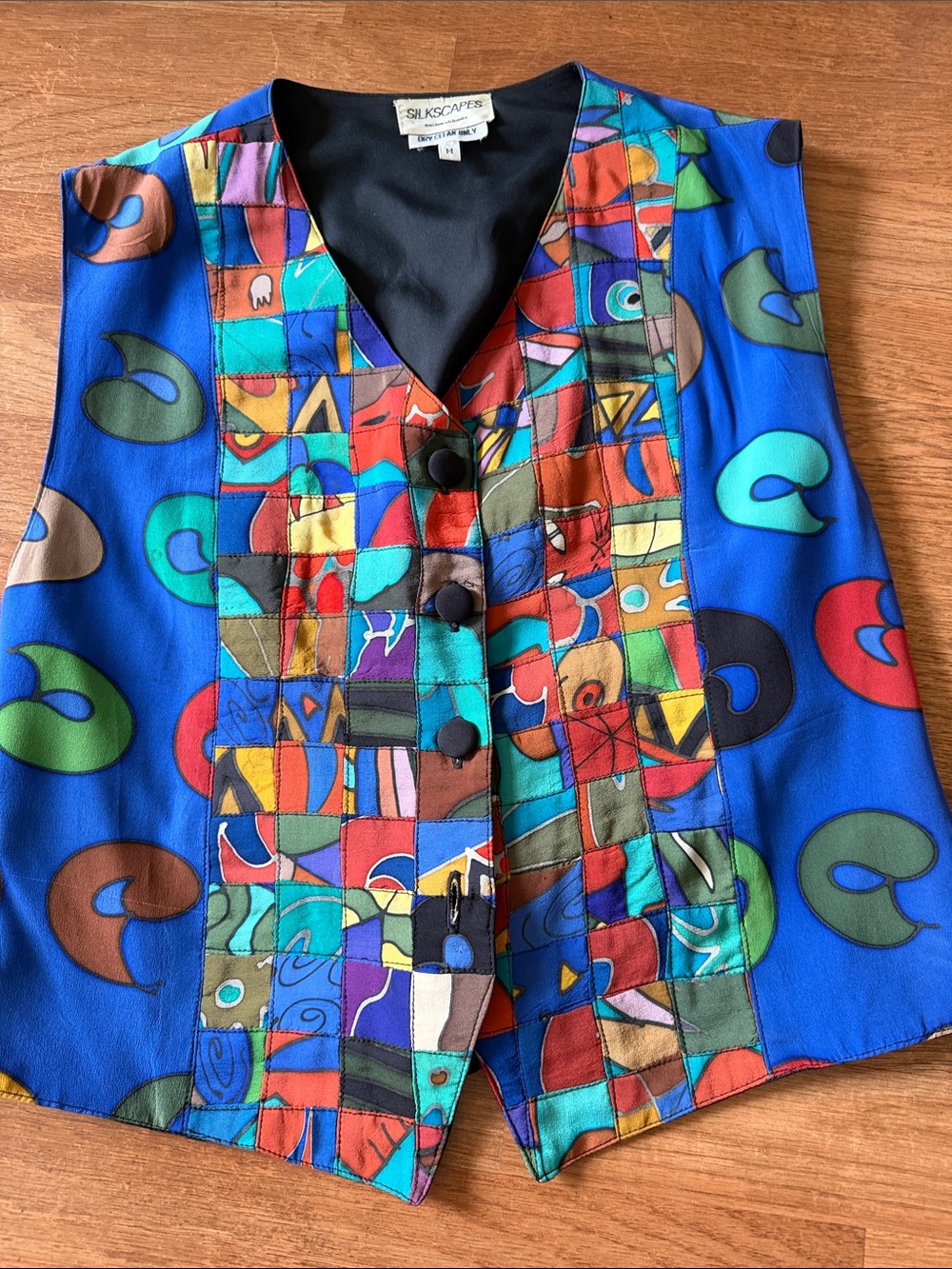 Silkscapes Vintage Vest Patchwork V-Neck  size M
